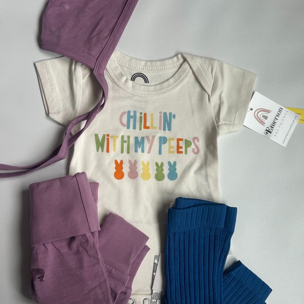 NWT Kate Quinn 0-3M Easter 4pc Outfit Peeps Bunny Spring Set